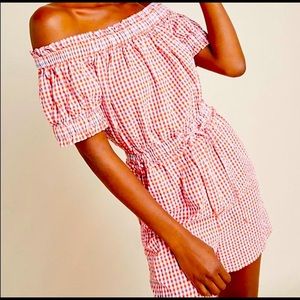 Anthropologie Off Shoulder Cute Gingham Romper